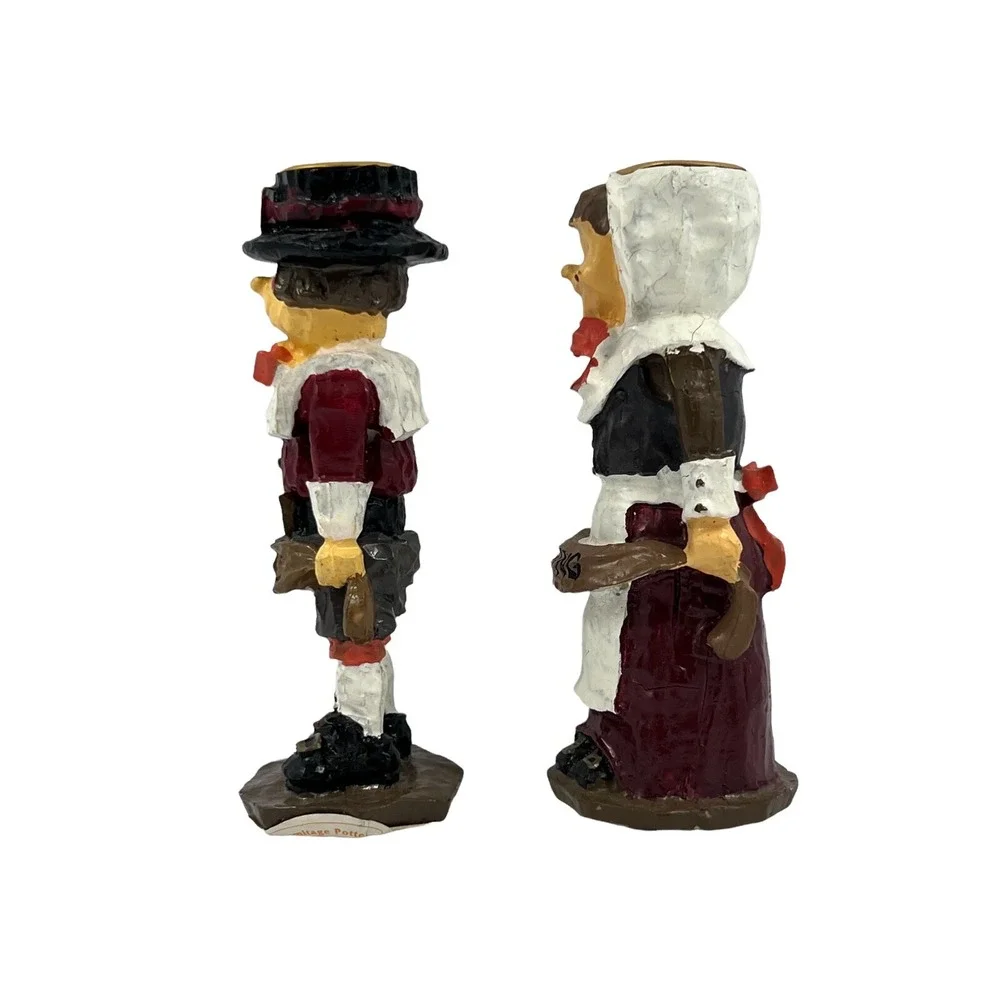 Vintage Hermitage Pottery Candlestick Holder Thanksgiving Pilgrims KA772 1998